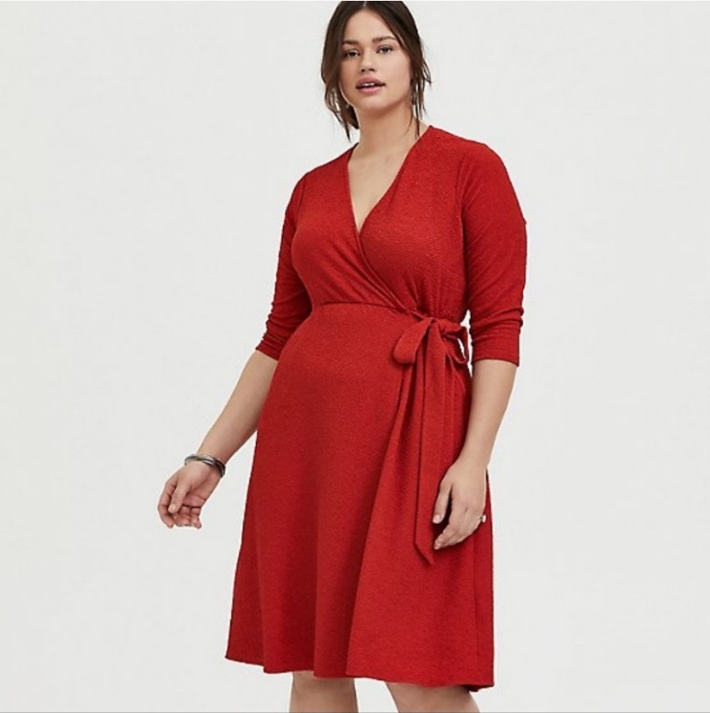 Torrid Crimson Red Romantic 3/4 Sleeve Wrap Dress for Formal Special Event XL